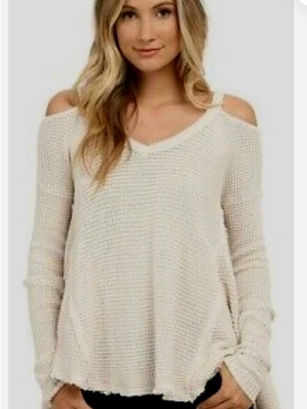 Free People Cream Off-Shoulder Knit Sweater - NWOT